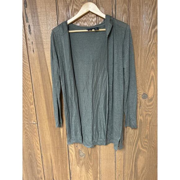 Women’s Tahari 100% Linen Open Front Hooded Layering Army Green Cardigan Size S - Picture 2 of 7